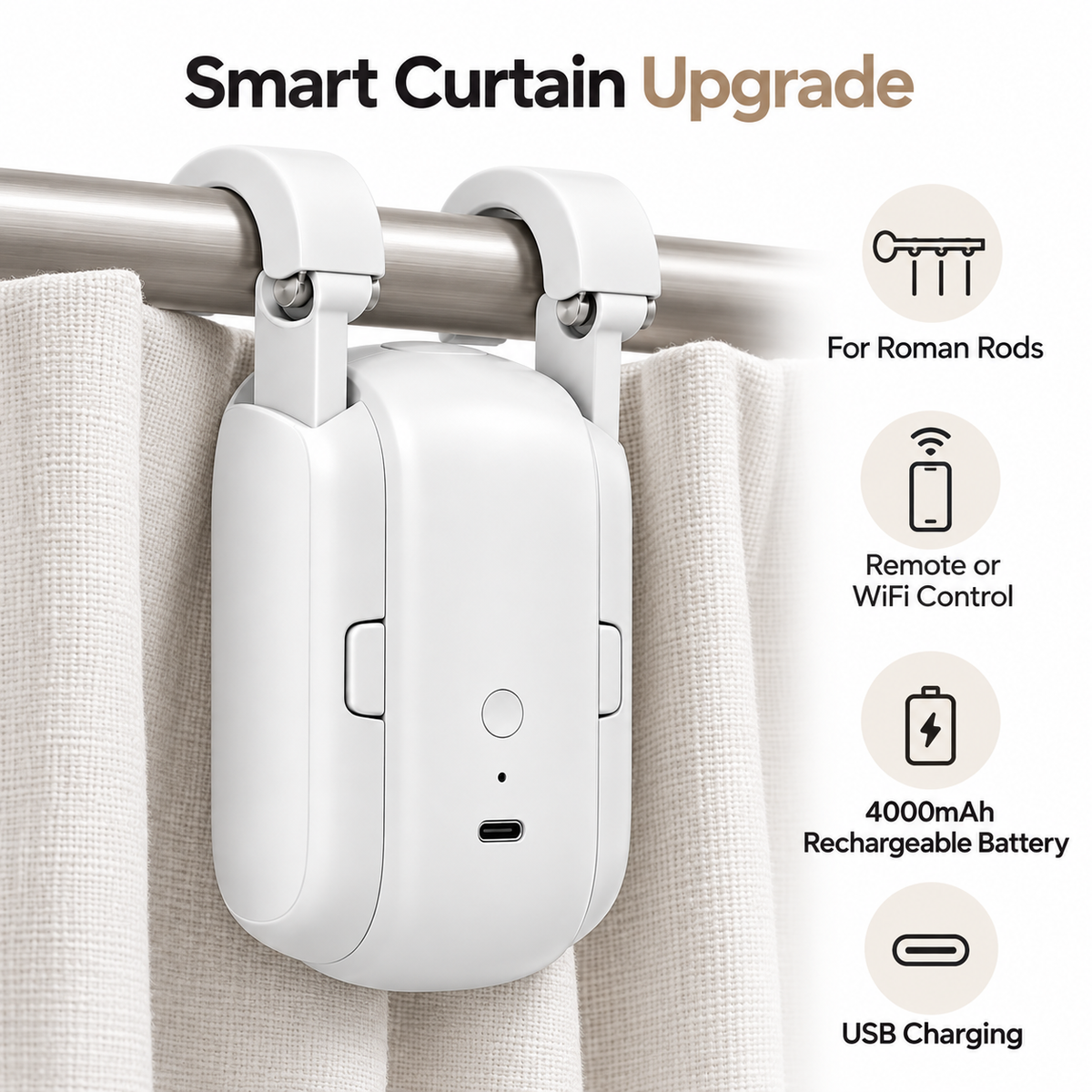 Eira Smart Curtain Robot features for Roman rods