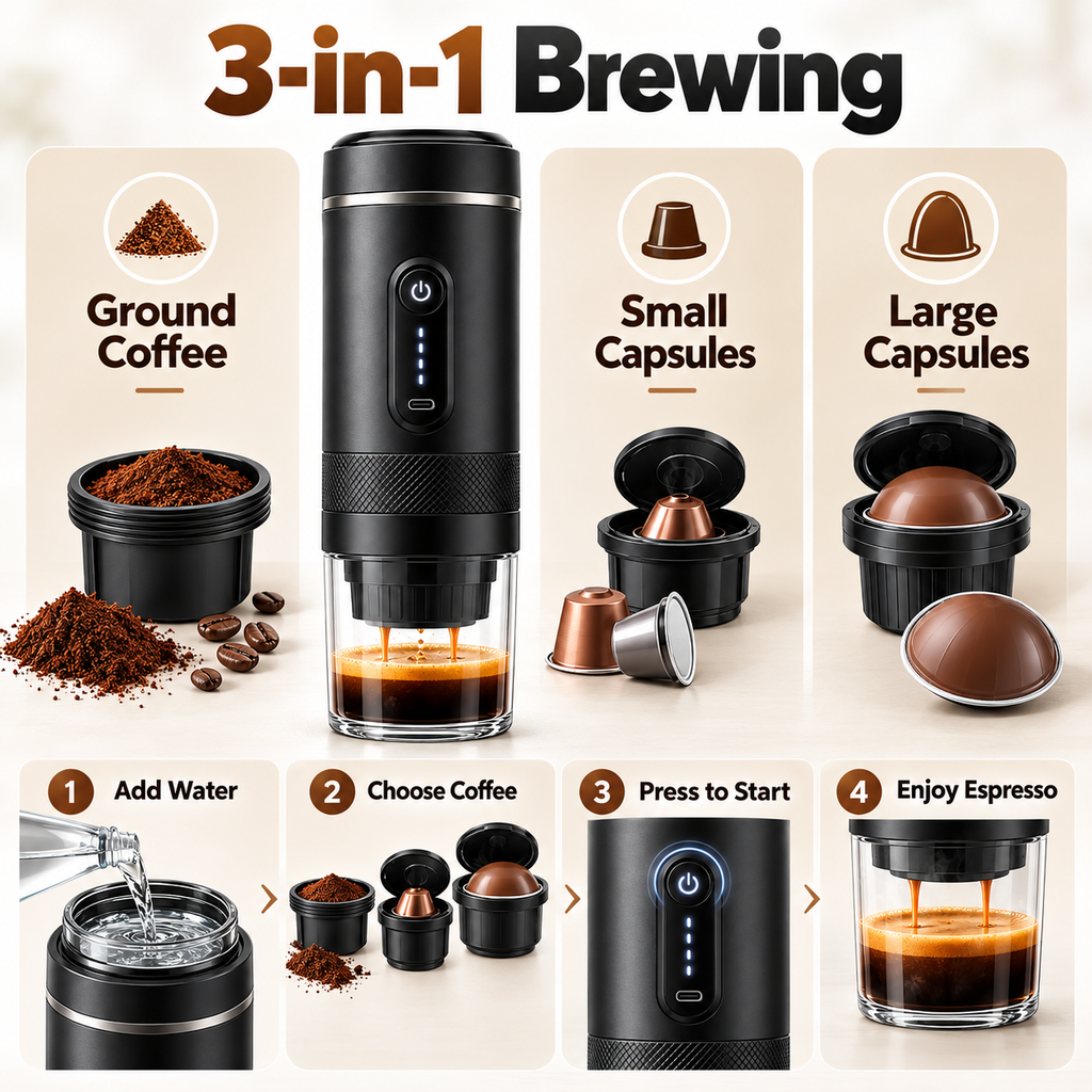 Kova Portable Espresso Maker – 3-in-1 brewing compatibility