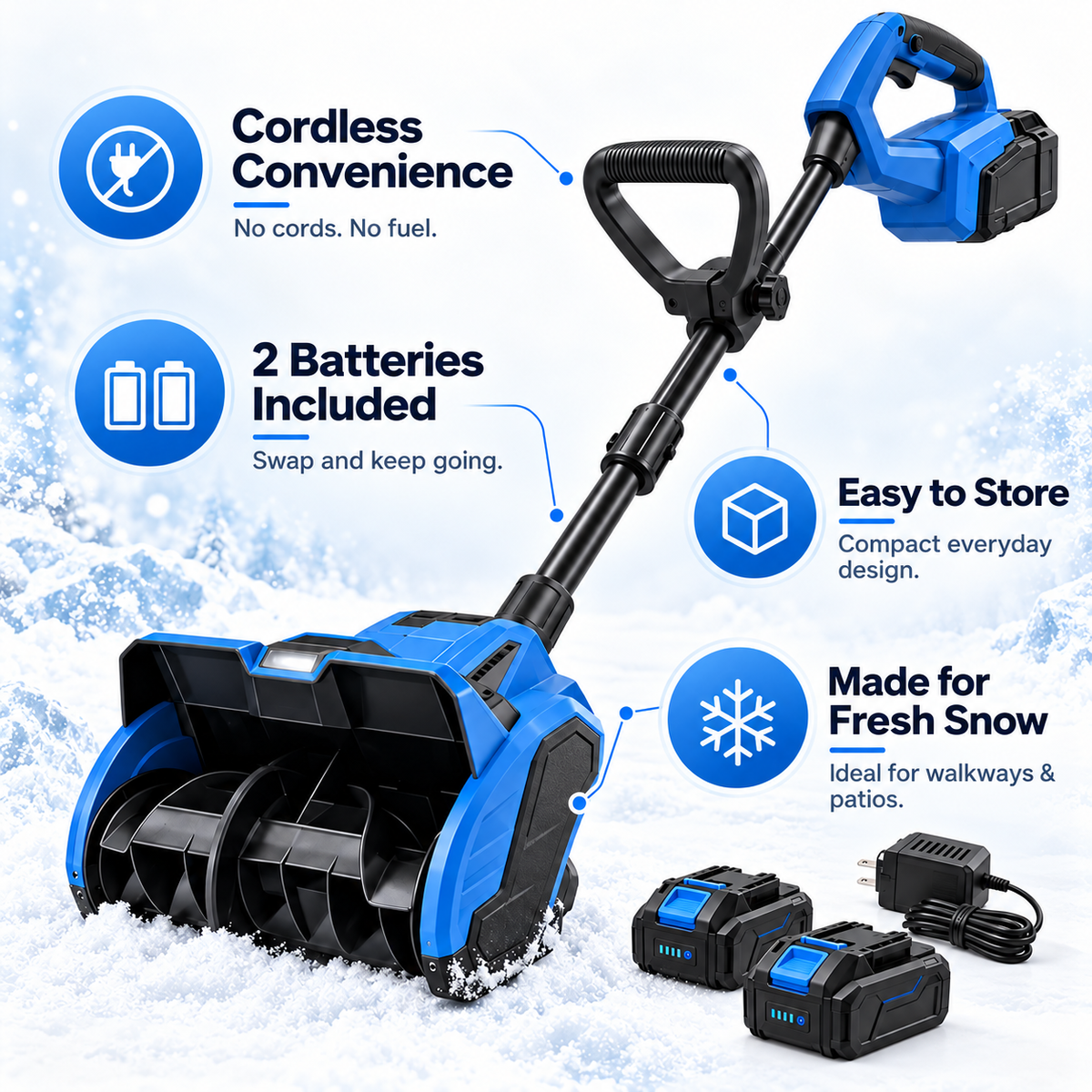 The Lumi Cordless Snow Shovel feature overview