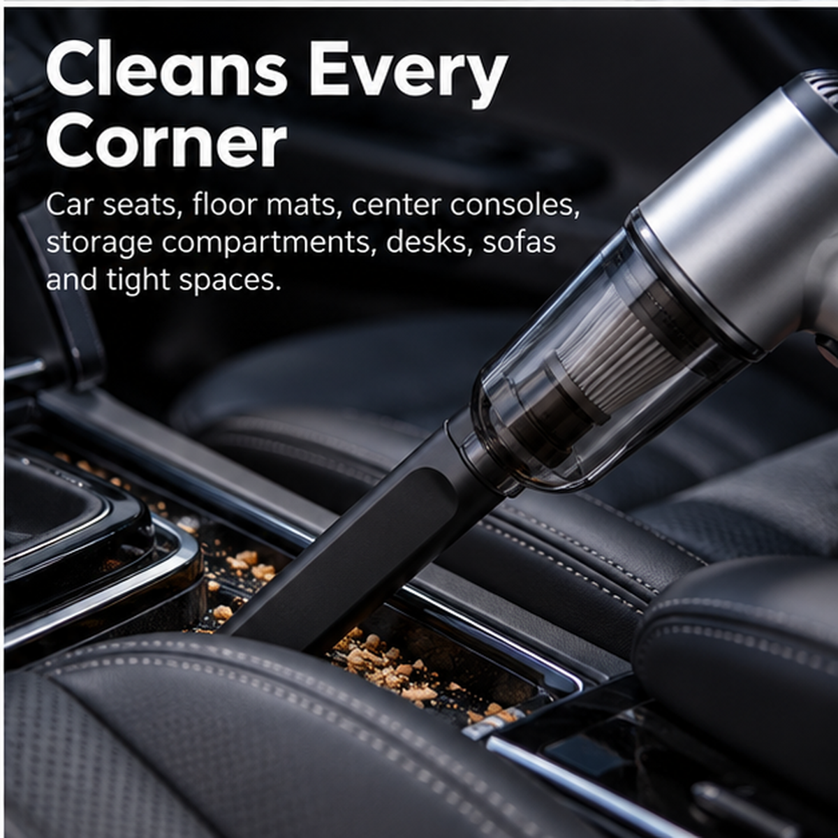 The Nexo Brushless Car Vacuum – cleaning car seats, floor mats, consoles and tight spaces
