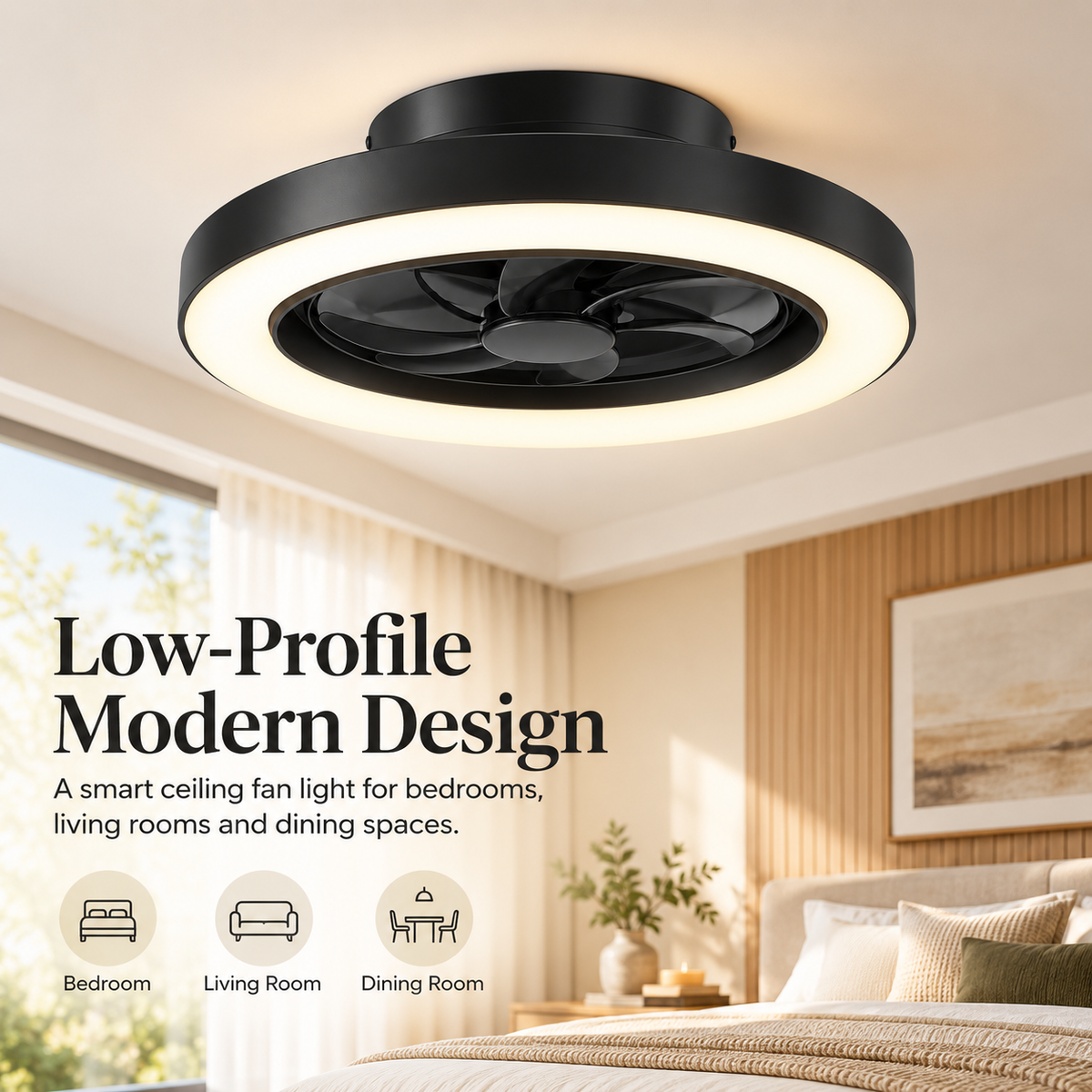 Niva Smart Ceiling Fan Light – modern room installation