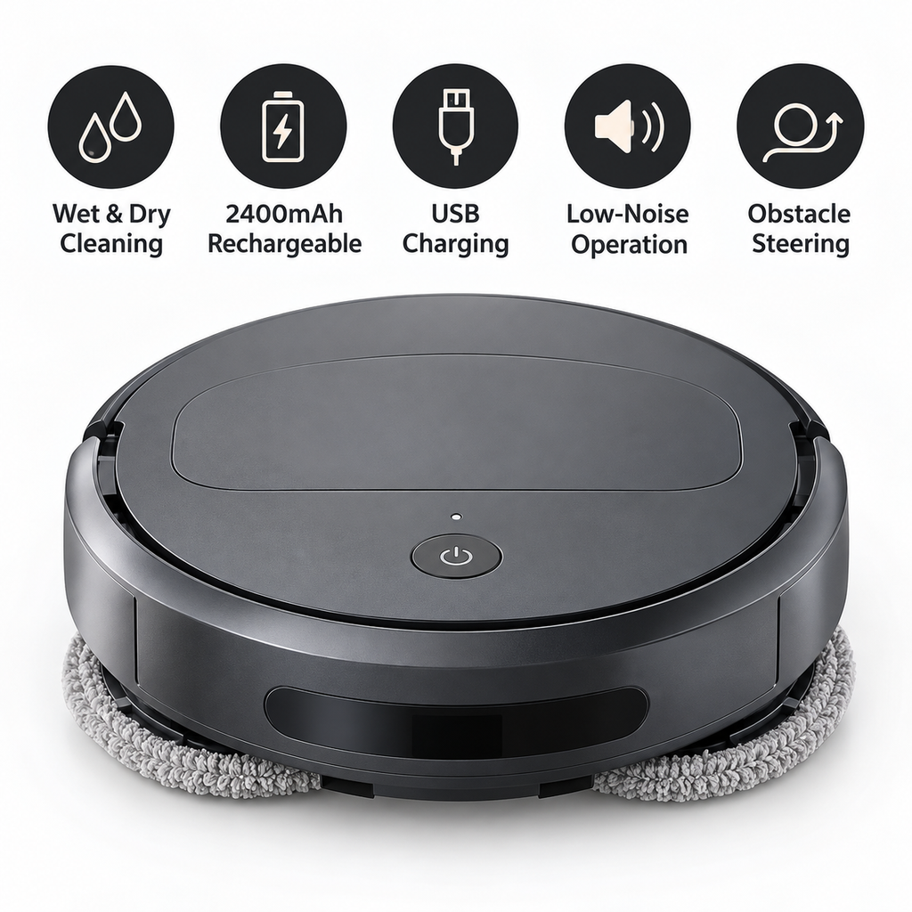 The Nori Automatic Mopping Robot – wet and dry cleaning, rechargeable battery, USB charging, low-noise operation and obstacle steering