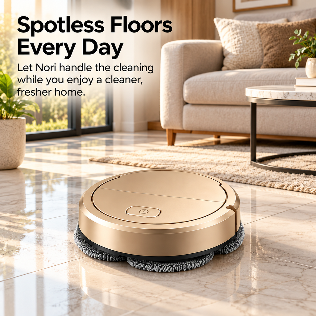 The Nori Automatic Mopping Robot – lifestyle floor cleaning in a modern living room