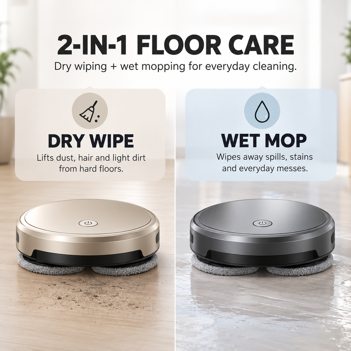 The Nori Automatic Mopping Robot – dry wipe and wet mop cleaning modes