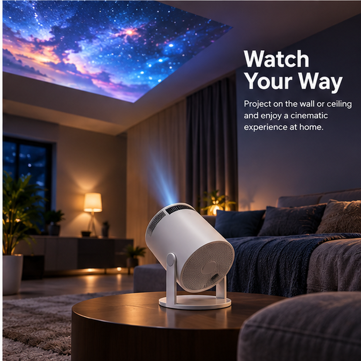 The Orin 5G WiFi Projector – flexible wall and ceiling projection lifestyle image