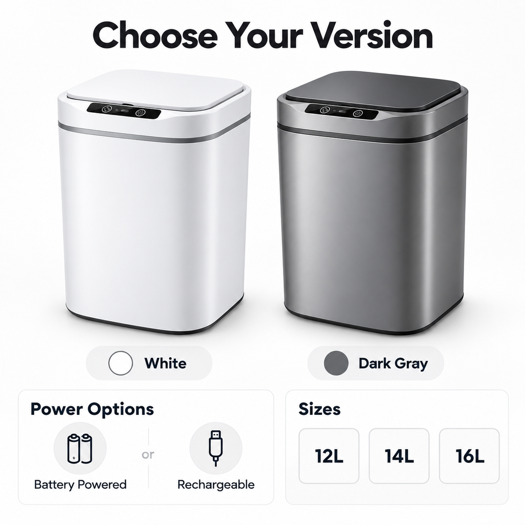 Sensa Smart Motion Sensor Trash Can – colors, power options and sizes