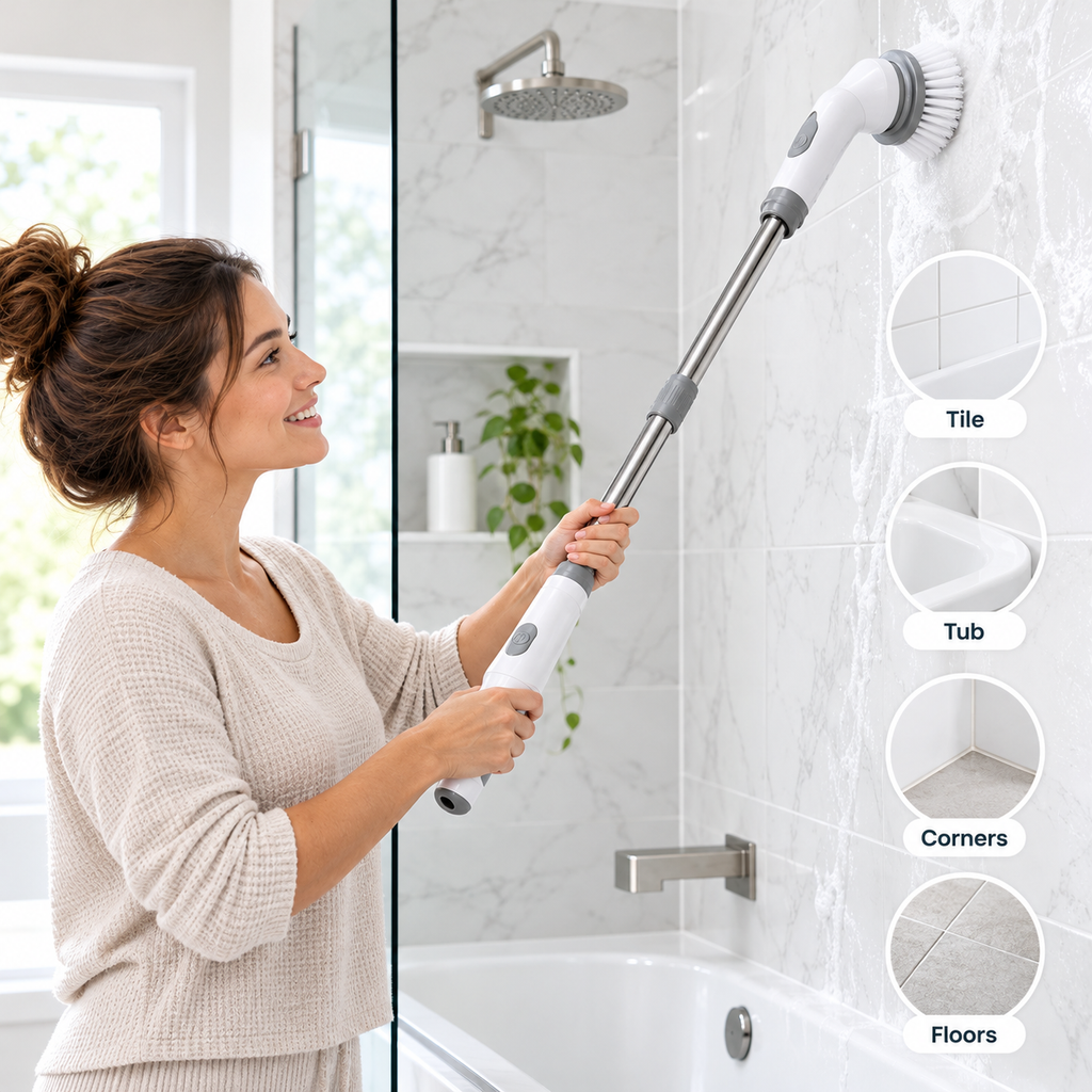 The Tova Telescopic Electric Scrubber – bathroom cleaning lifestyle