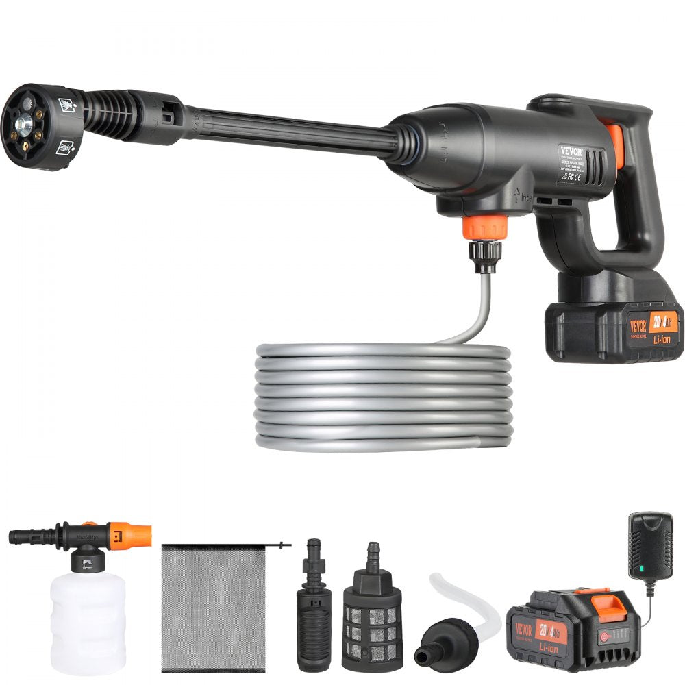 The Varda Cordless Pressure Washer – pressure washer, 4.0Ah battery, charger, 6-in-1 nozzle and accessories